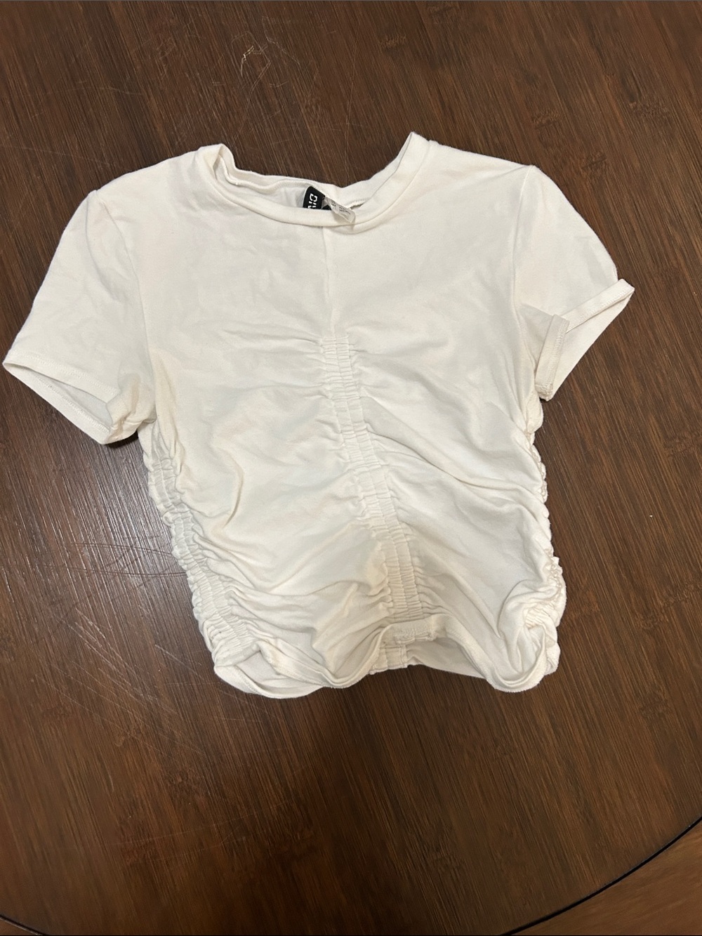 Divided Cream Ruched Short Sleeve Tee